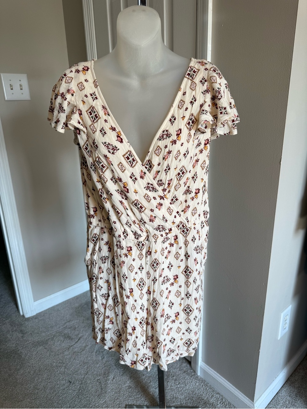 torrid Cream Floral Wrap Romper Dress